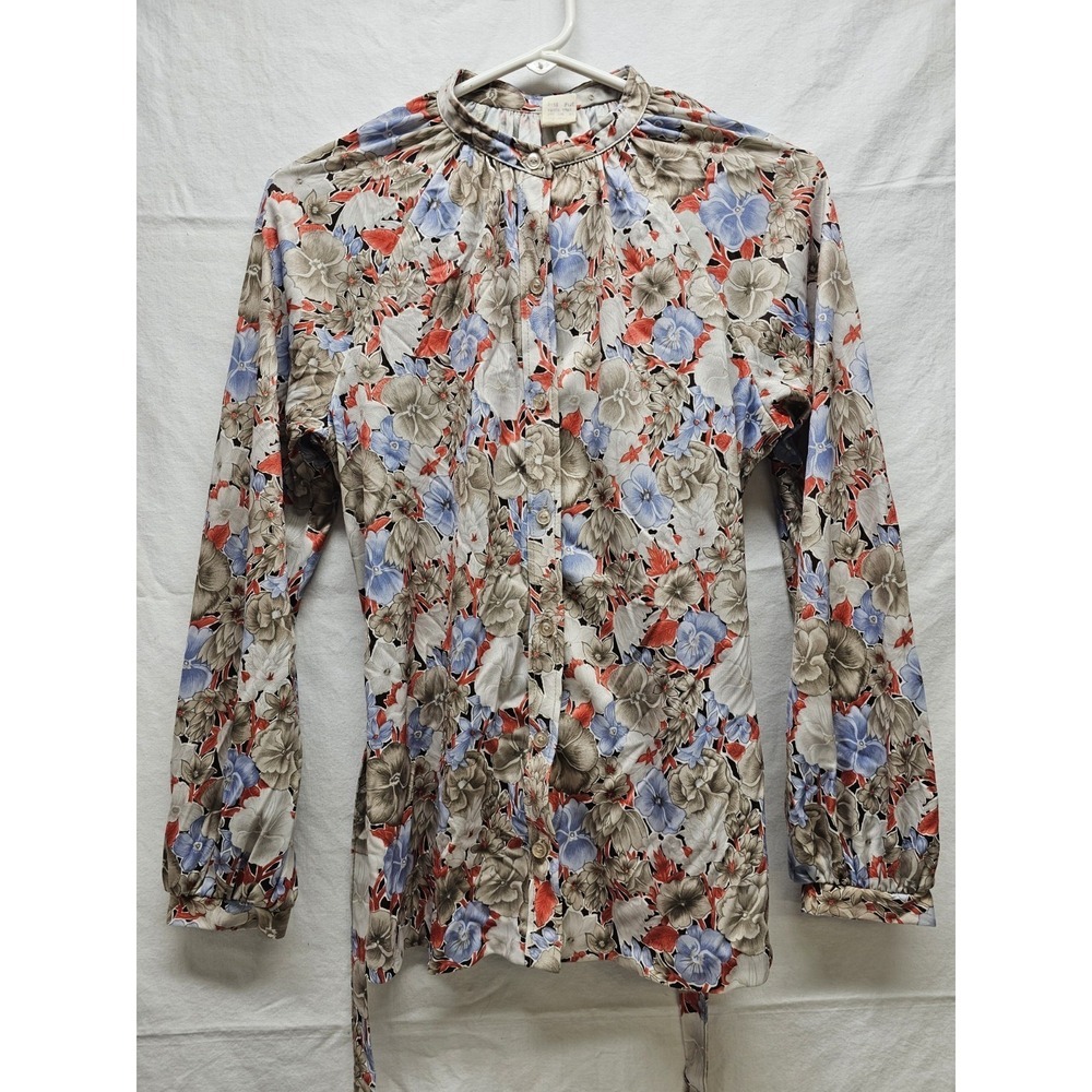Vintage 60s 70s Shirt 9/10 Womens Floral Button Up Long Sleeve Retro Boho Mod